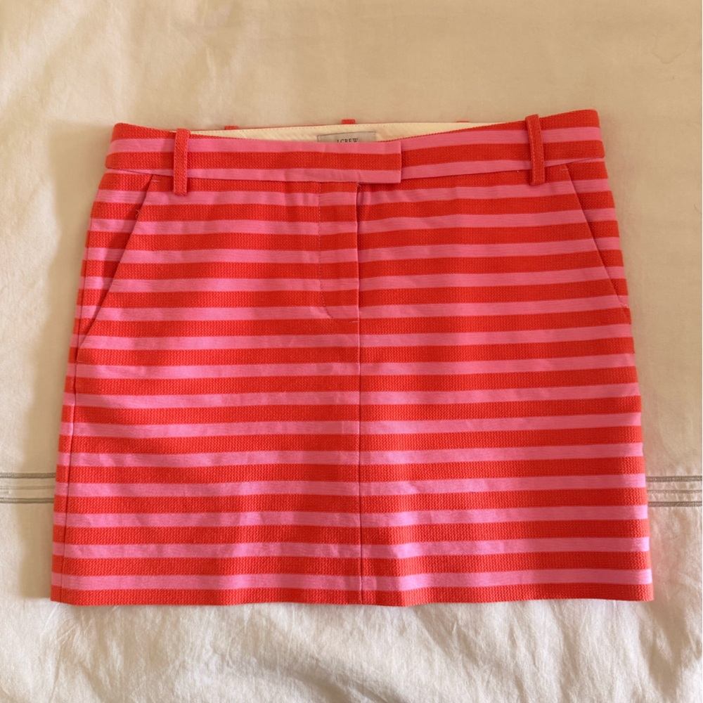 J. Crew Red and Pink Striped Mini Skirt